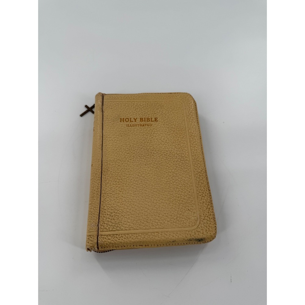 Vintage 1959 World Publishing Holy Bible KJV Red Letter Zipper Case Illustrated